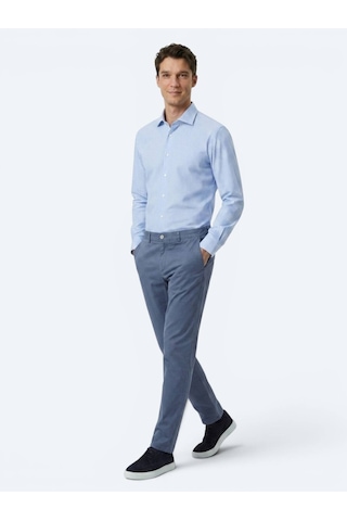 Kip Mavi Çizgili Regular Fit Uzun Dokuma Casual Pamuk Karışımlı Gömlek