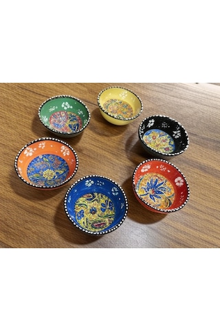 Seramik Çerezlik Sosluk Kahvaltılık Sunumluk Kase El Yapımı Hand Made - Kabartma Çiçek Desenli Çok Renkli