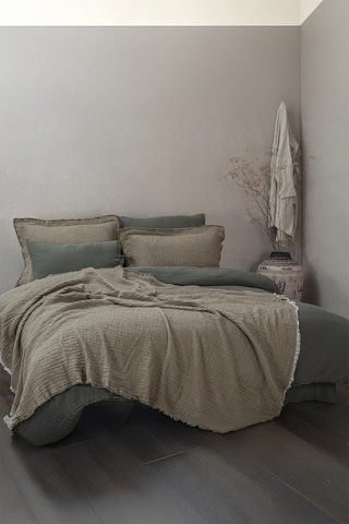 Ecocotton Muna Yeşil/koyu Yeşil %100 Organik Pamuk Çift Kişilik Yatak Örtüsü Yeşil