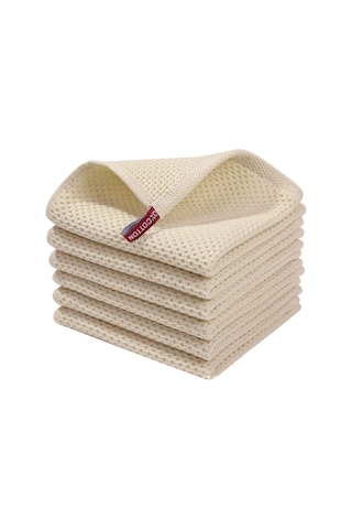 Vakum Seti Petek Waffle Mutfak Temizlik Saf Pamuklu Bulaşık Yıkama Havlusu, Temizlik Bezi, Kare Havlu, Silme Bezi, Koyu Mavi, 6'lı Paket, 34 34cm