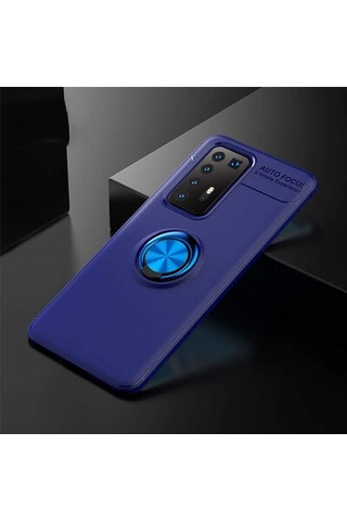 Huawei P40 Pro Kılıf Yüzüğü Stant Ve Araç Tutucu Olabilen Şık Esnek Premium Silikon Kapak Ryc/ravel Mavi
