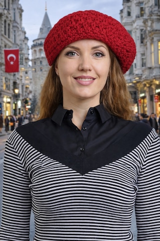 Kadın Fransız Ressam Bere Kırmızı Triko Kırmızı