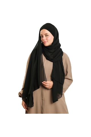 Hürrem Bone Siyah Pratik Hazır Geçmeli Bone Şal Şifon Düz 2506 01 siyah