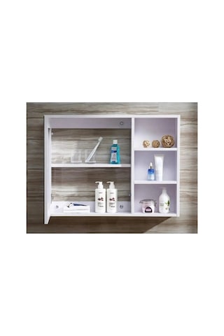 Mdf Banyo Dolabı Aynalı Üst Modülü Beyaz