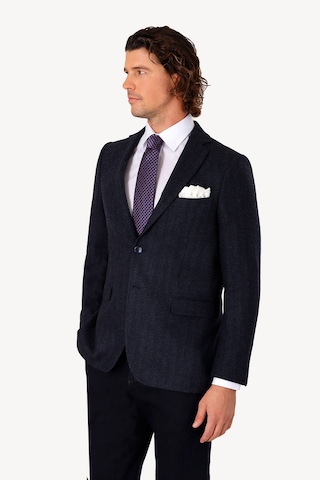 Erkek Lacivert Kışlık Yünlü Regular Fit Desenli Tek Ceket Lacivert