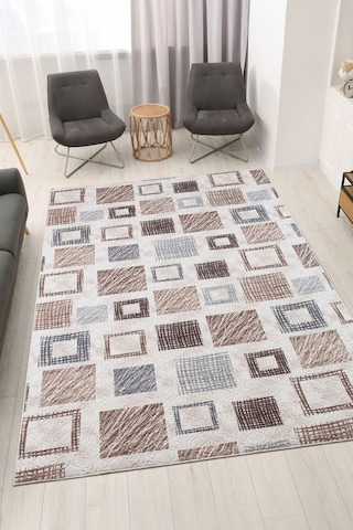 Raschel Carpet Mavi-kahve Emboss Çökme Kare Desenli Kalın Yumuşak Kaymaz Özel Taban Halı Yolluk