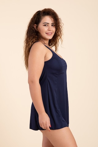 Kadın Büyük Beden Düz Askılı Etekli Elbise Mayo Lacivert-lacivert 30643 - 1 Lacivert