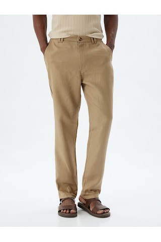 Koton Keten Pantolon Slim Fit Chino Düğmeli Cep Detaylı Deve Tüyü 4sam40170hw Taba