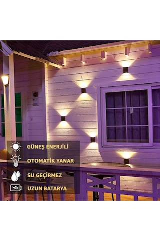 Tekli Solar Bahçe Aydınlatması Güneş Enerjili Duvar Lambası Çift Taraflı Aplik Işık Led Işık