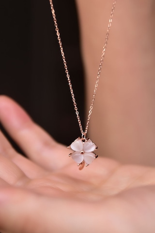 Papatya Silver 925 Ayar Gümüş Rose Kaplama Sedef Yonca Kolye