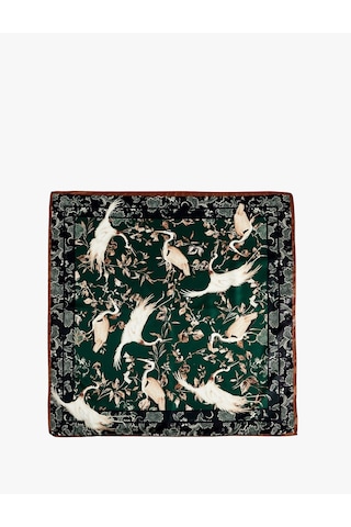 Koton Kuş Desenli Saten Kare Fular Bandana Multıcolor 7wak50262aa Mavi