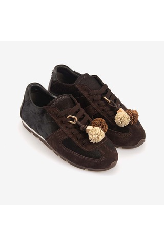 Hawen Angels Kadın Spor & Sneaker Ayakkabı 585 Kahve Süet Leopar Tay