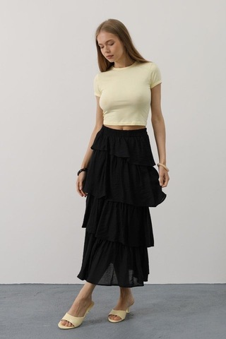 Katlı Kesim Uzun Etek - Siyah Siyah
