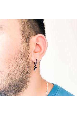 Bz 316l Çelik Unisex Siyah Tek Makas Küpe Unk-488 Siyah