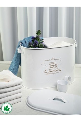 Lin Metal Bölmeli Metal Kapaklı Ölçekli Deterjanlık - Beyaz