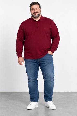 Bihan Store Erkek Battal Boy Gömlek Yaka Uzun Kollu Cepli Sweatshırt Y26-4010-bordo