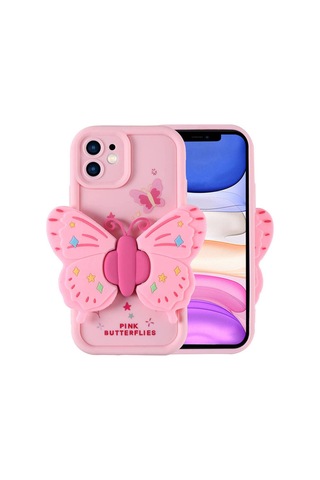 Apple Uyumlu iPhone 11 Kılıf Kamera Korumalı Figür Tasarımlı Zore Kapya Kapak Pembe Açık