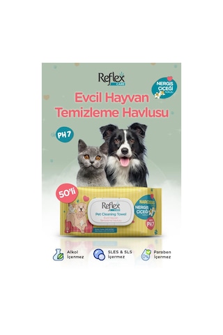 Reflex Care Nergis Çiçeği Kokulu Evcil Hayvan Temizleme Havlusu 50'li X 2 Adet