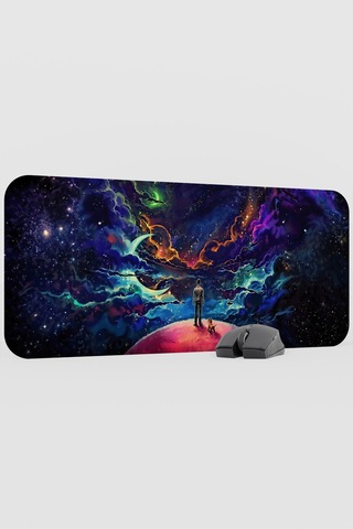 Dijital Evrende Köpek Ve Adam V4 70x30 Xl Gaming Kauçuk Kaymaz Taban Mouse Pad Fare Altlığı
