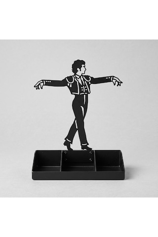Mens Jewelry Stand & Organizer Flamenco Dancer Valet Tray For Cufflinks, Rings, Watches Black Metal Desk Accessory Gift For Hi Siyah