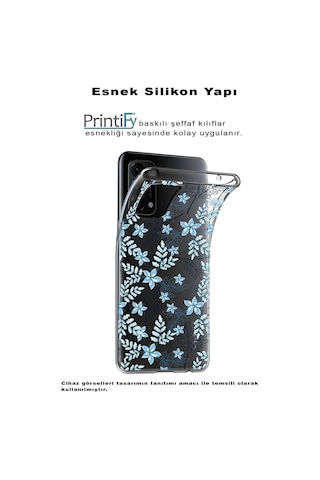 Huawei P Smart 2019 Uyumlu Kapak Floral Mavi Tasarımlı Şeffaf Silikon Kılıf