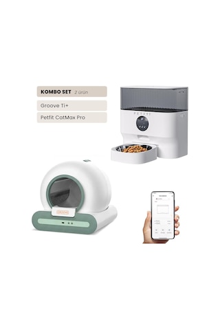Groove Ti+ Wi-fi Akıllı Otomatik Kedi Tuvaleti Yeşil + Petfit Catmax Pro 5l Wi-fi Kameralı Akıllı Otomatik Mama Kabı Besleme Ünitesi Bundle