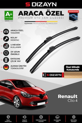 S-dizayn Renault Clio 4 Hb Ön Cam Silecek Seti 2012-2019 Premium Araca Özel 65-35 Cm A+ Kalite