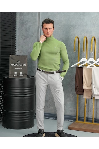 Modefendi Slim Fit İtalyan Kesim Tam Balıkçı Boğazlı Kazak Fıstık Yeşili