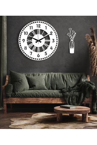 50X50 Dekoratif Beyaz Duvar Saati + Tablo 35 Cm Hediye Beyaz