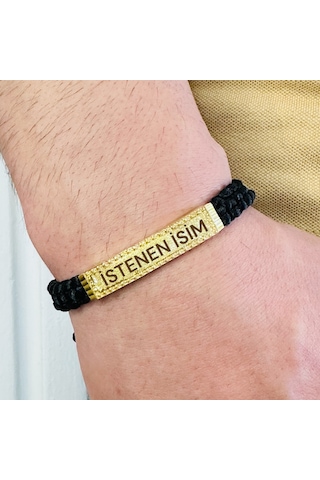 Gümüş Erkek Bileklik,14k Altın Kaplama,sim Desen Isim Yazılabilir