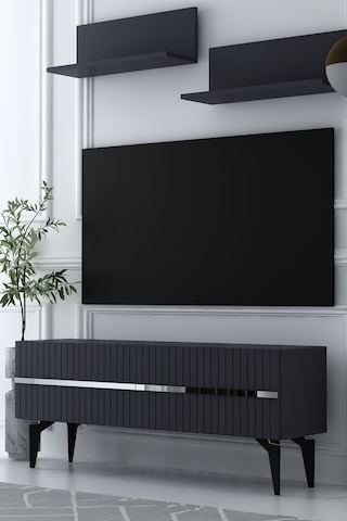 120dhdtür5ag Tedy Raflı Tv Sehpası Ünitesi Antrasit-gümüş