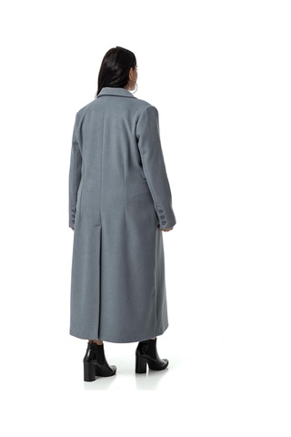 Büyük Beden Ceket Yaka Torba Cepli Astarlı Uzun Mavi Kaşe Kaban-mavi Mavi