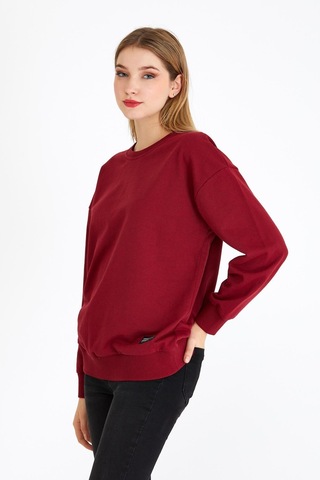 Comeor Kadın Bordo Basic Bisiklet Yaka Regular Fit Rahat Sweatshirt 001