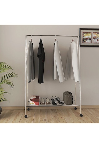 Tekerlekli Oval Askılık Ayaklı Askılık Konfeksiyon Butik Askılık Krom