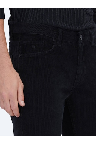 Kip Siyah Fitilli Dokuma Slim Fit Kadife Casual Pamuk Karışımlı Pantolon