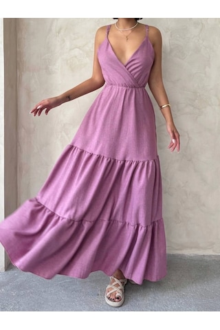 Fırfırlı Katlı Elbise S255049 Gül Kurusu