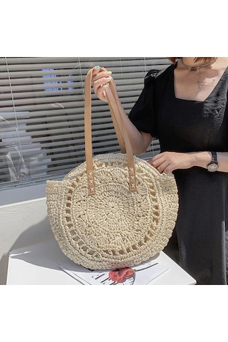 Bej Yogodlns Kadınlar İçin Plaj Çantaları Büyük Hasır Çanta Içi Boş Çiçek Tasarımcı Kadın Omuz Çantası Bej