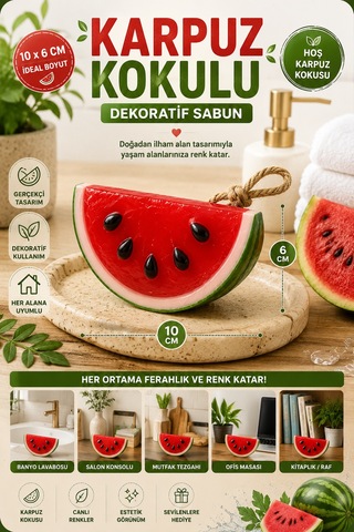 Karpuz Dekoratif Kokulu Sabun Banyo Salon Ofis Dekoru Ortam Kokusu Dekoratif Obje 10x6 Cm Yaz Teması Akdeniz
