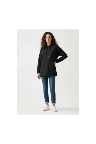 Lyvean Kapşonlu 3 İplik Penye Sweatshirt Siyah