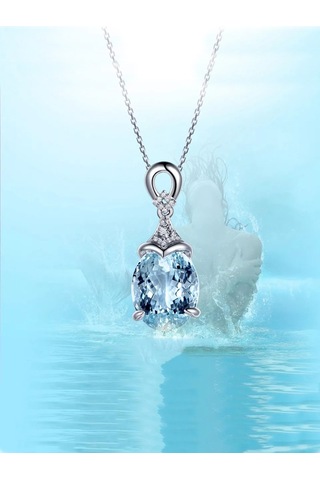 Brezza Lusso Jewelry Gümüş Deniz Mavisi Zirkon Taşlı Damla Kadın Kolye 45 CM