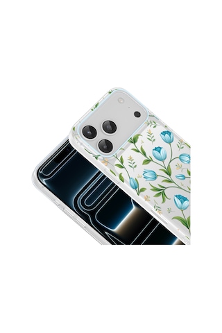 Apple iPhone Uyumlu 17 Pro Kılıf Kamera Korumalı Desenli Zore Klip Kapak - Mavi Lale -