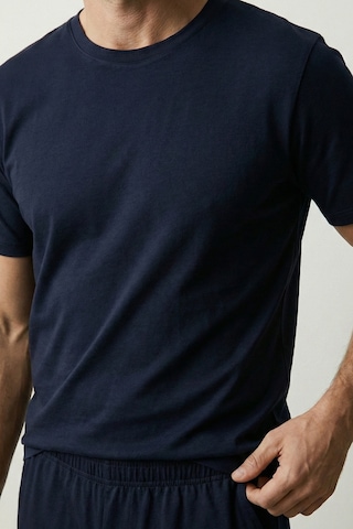 Elemge Pamuk Elastan Süprem Erkek Pijama Takımı Şort & T-shirt Rahat Kalıp Lacivert Cep İnce Compact Penye