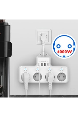 Vkemall 4000w Beyaz Avrupa Standartı 4lü Priz: 3 Usb-a + 1 Usb-c Port, 10cm Kablolu, Duvar Montajlı Çok Fonksiyonlu Soket Diğer
