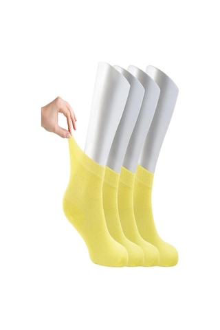 Ozzy Socks Kadın 4 Çift Bambu Lastiksiz Sıkmayan Diabetik Bilek Çorap Sarı