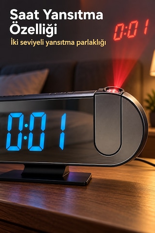 Tek Projeksiyonlu Dijital Masa Saati Alarm Ve Sıcaklık Göstergeli Najmaddin Diğer