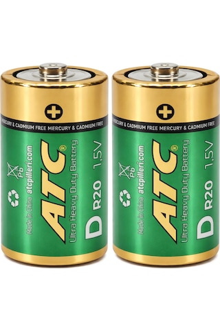 Atc 2li Büyük Boy Pil R20 D-size Pil D Boy Pil Oyuncak Pili Çinko Karbon Pil Zn-c 1.5 V