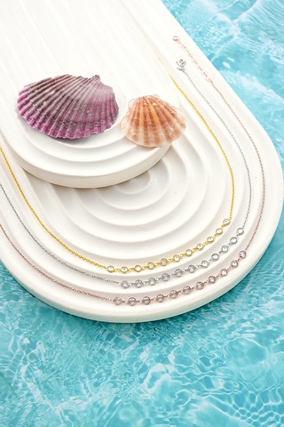 925 Ayar Gümüş Zirkon Taşlı Kısa Tamtur Parçalı Kolye Altın