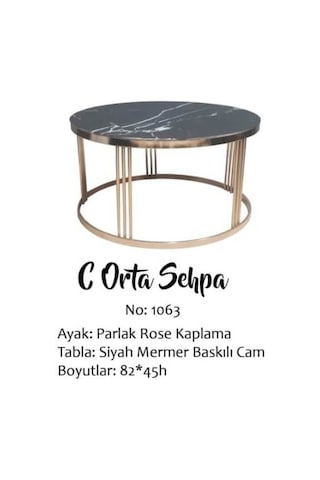 Brc Orta Sehpa C 1063 Model Mermer Siyah Temper Cam Metal Transmi