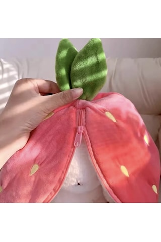 Özel Tasarım Peluş Çilek Tavşan Fermuarlı Yapısıyla Çantalı 55 Cm Sevgiliye-anneye-arkadaşa Hediye