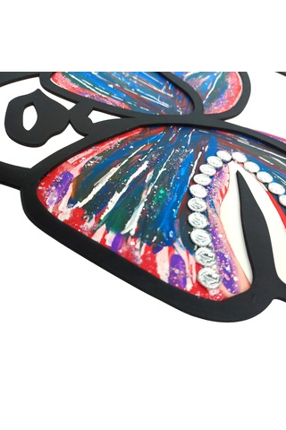 Ahşap Kelebek Figürlü Mavi Tablo